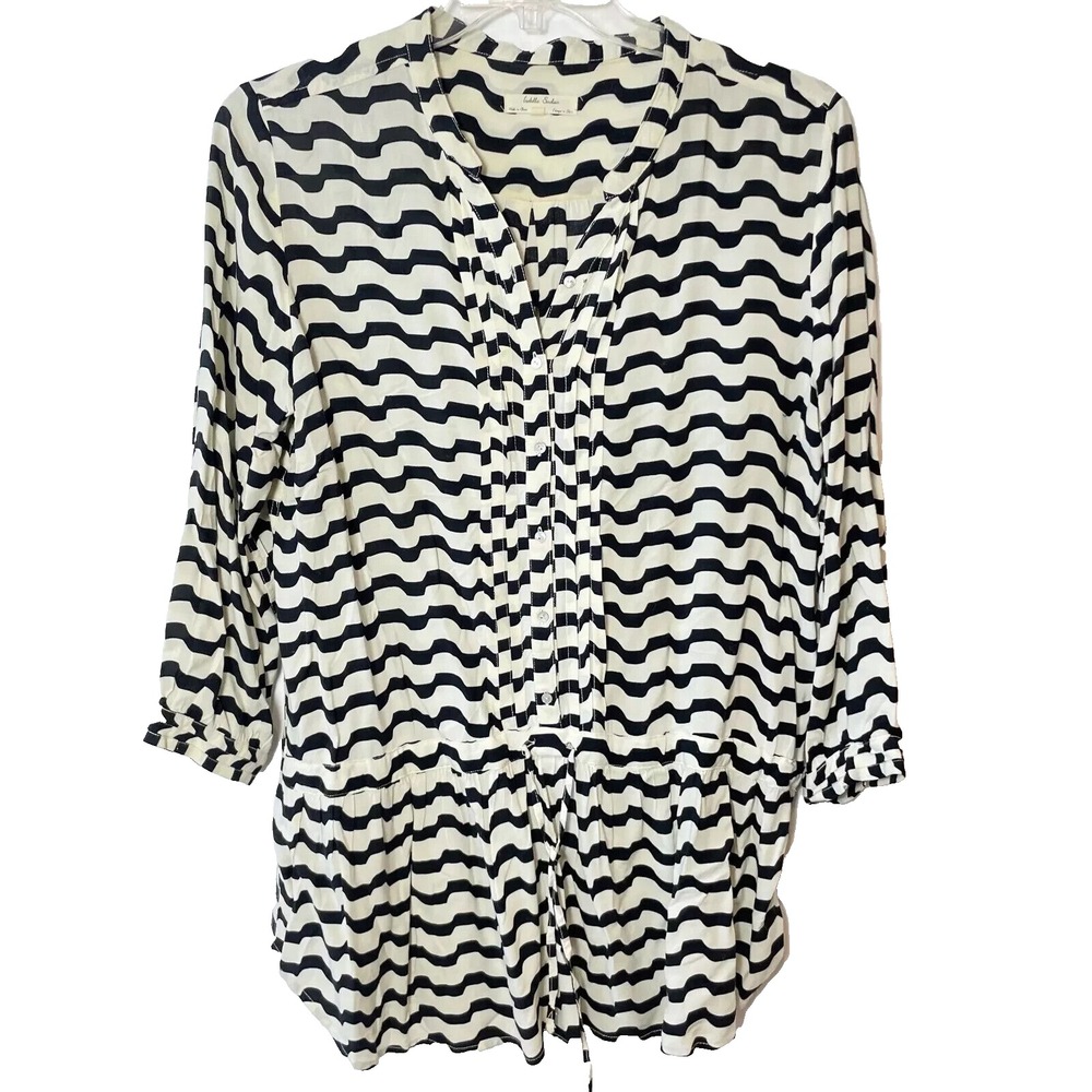 Isabella Sinclair Long Sleeve Striped Tunic‎ Blouse Womens L Black Button Up